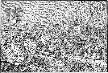 Jomsvikings luchando en la Batalla de Hjörungavágr.