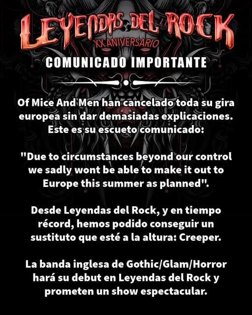 Of Mice & Men cancela su gira.