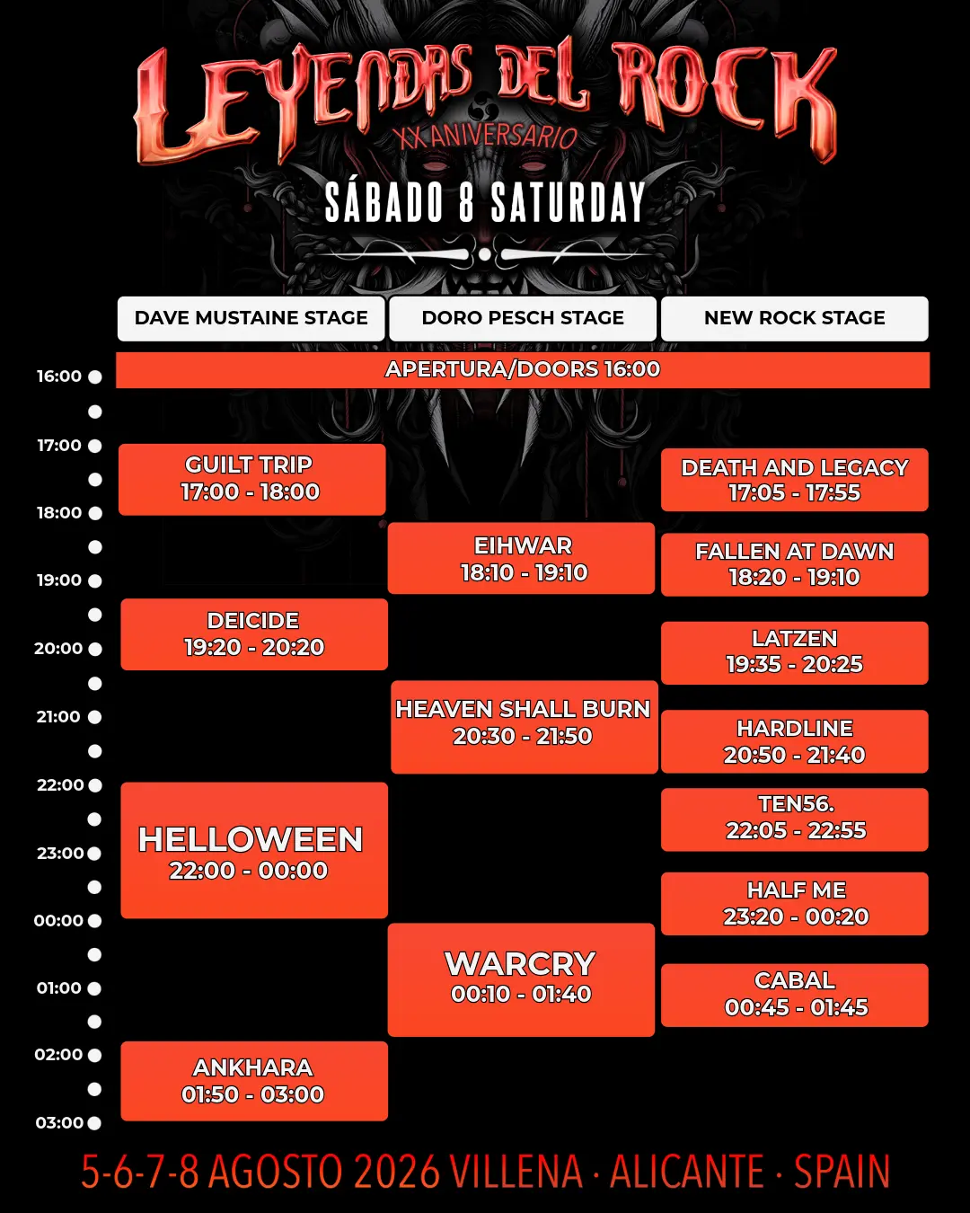 Horarios sábado Leyendas del Rock 2026