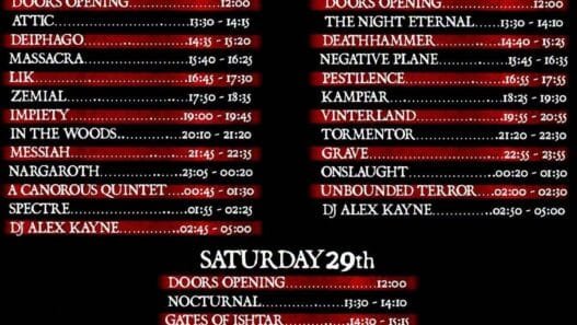 DRUMS OF WAR 2026 horarios