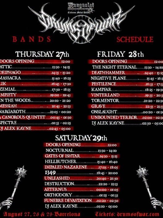 DRUMS OF WAR 2026 horarios