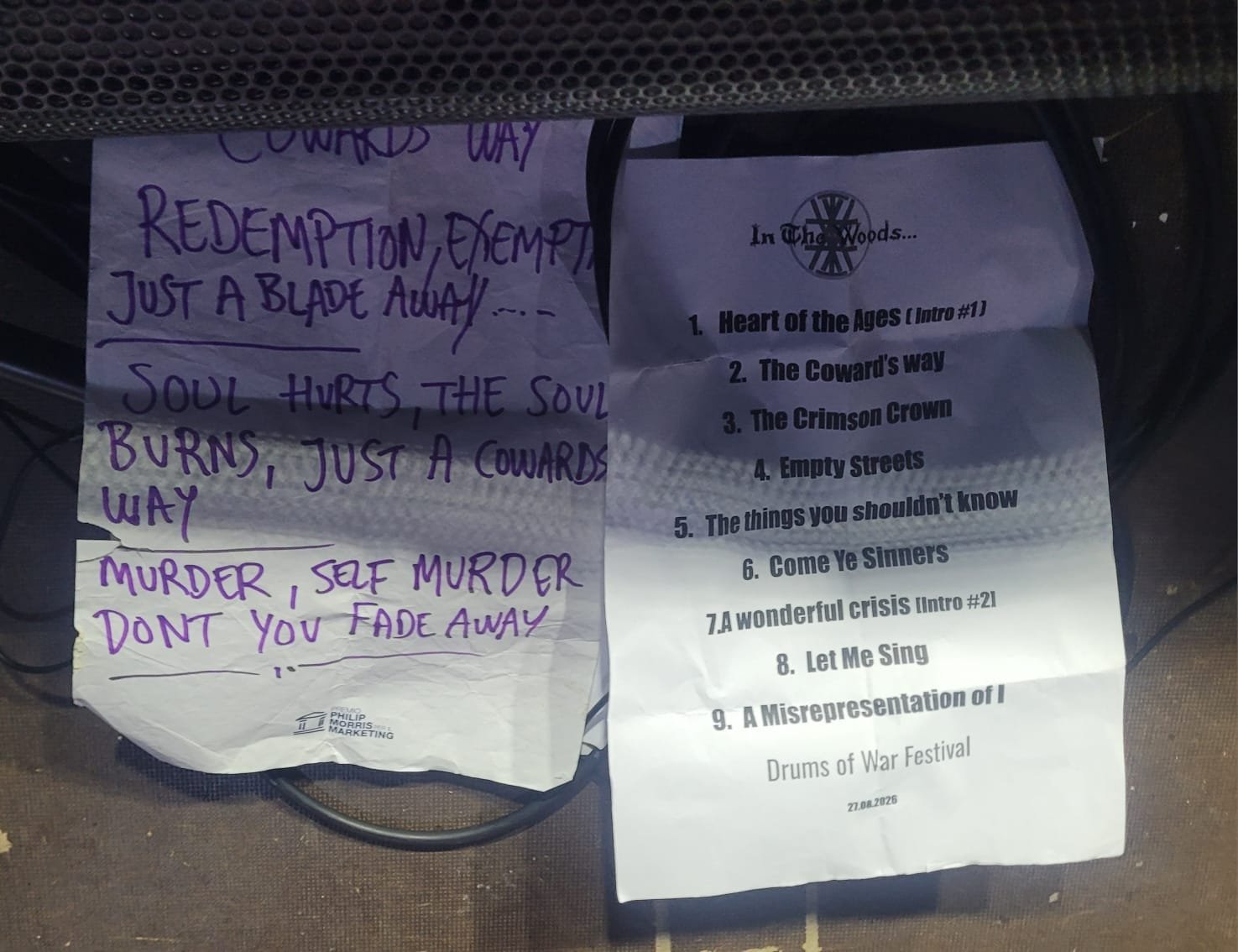 In the Woods Setlist Drums of War 2026